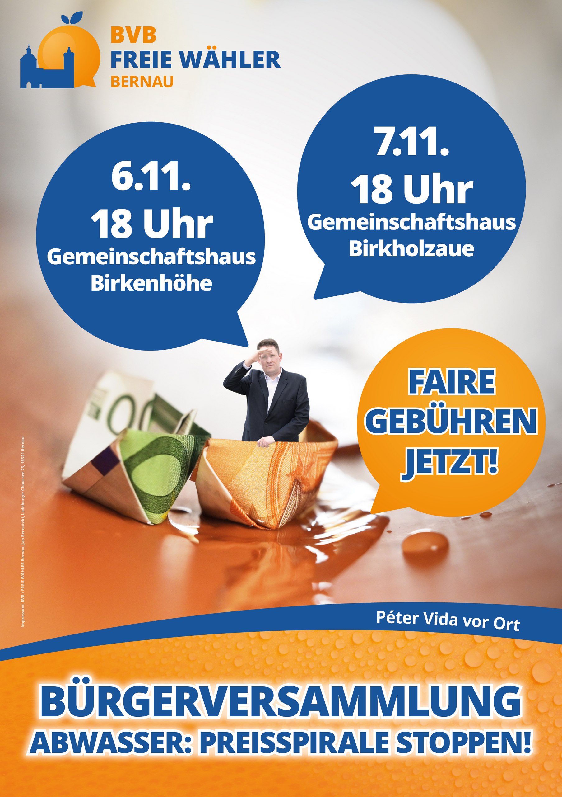 Abwasser: Preisspirale stoppen! Bürgerversammlungen am 6. und 7. November